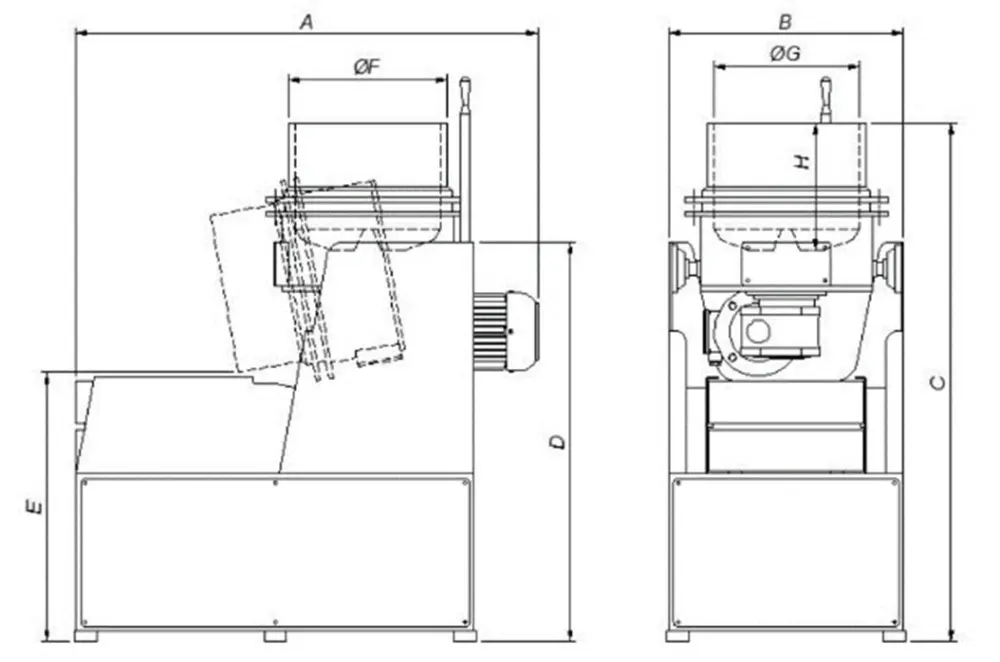 schéma de dimensions de la machine centrifuge fond tournant