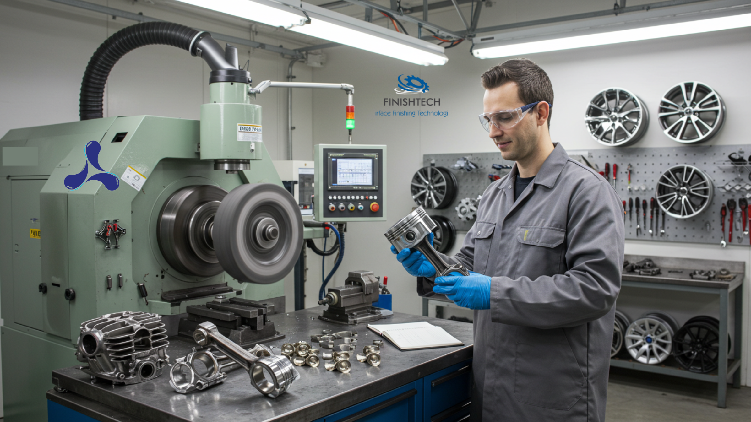 un homme inspecte des pièces après le processus de brillantage