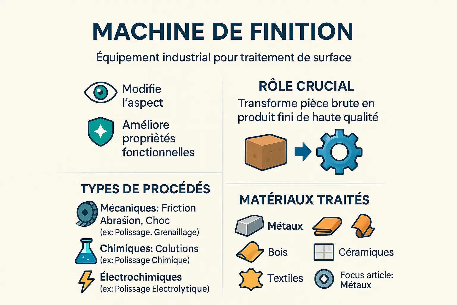 Illustration d'une <strong>machine de finition industrielle</strong>