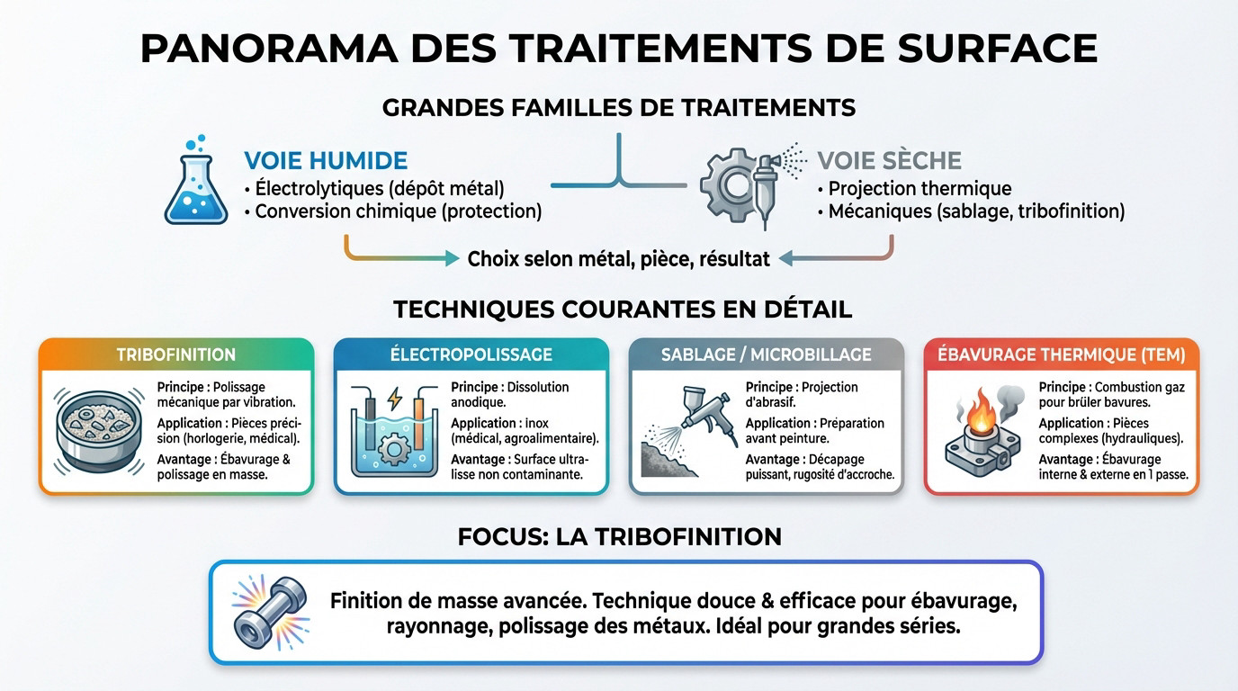 Panorama des techniques de traitement de surface : tribofinition, électropolissage et sablage