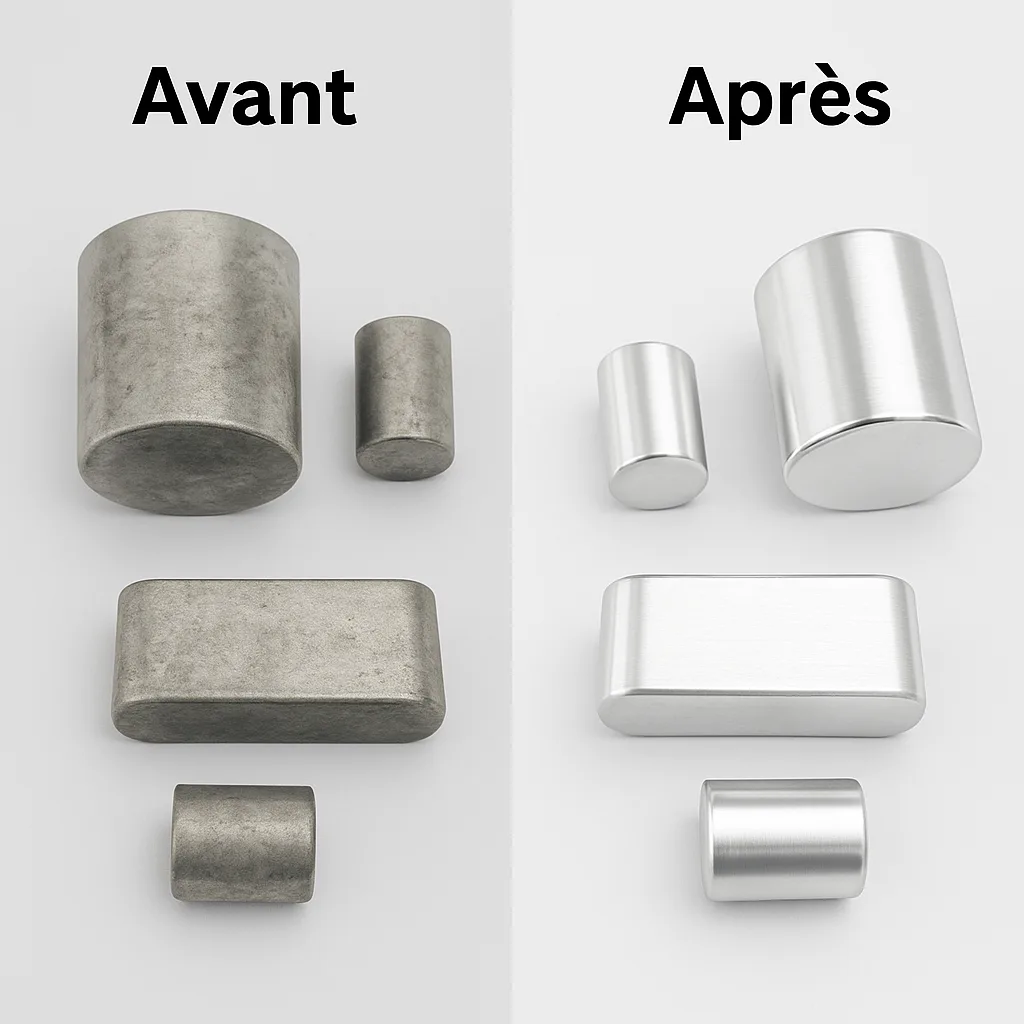 Polishing aluminum: part before and after polishing