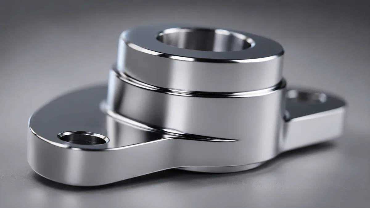 Mirror-polished stainless steel part with perfect reflection, Ra below 0.1 µm